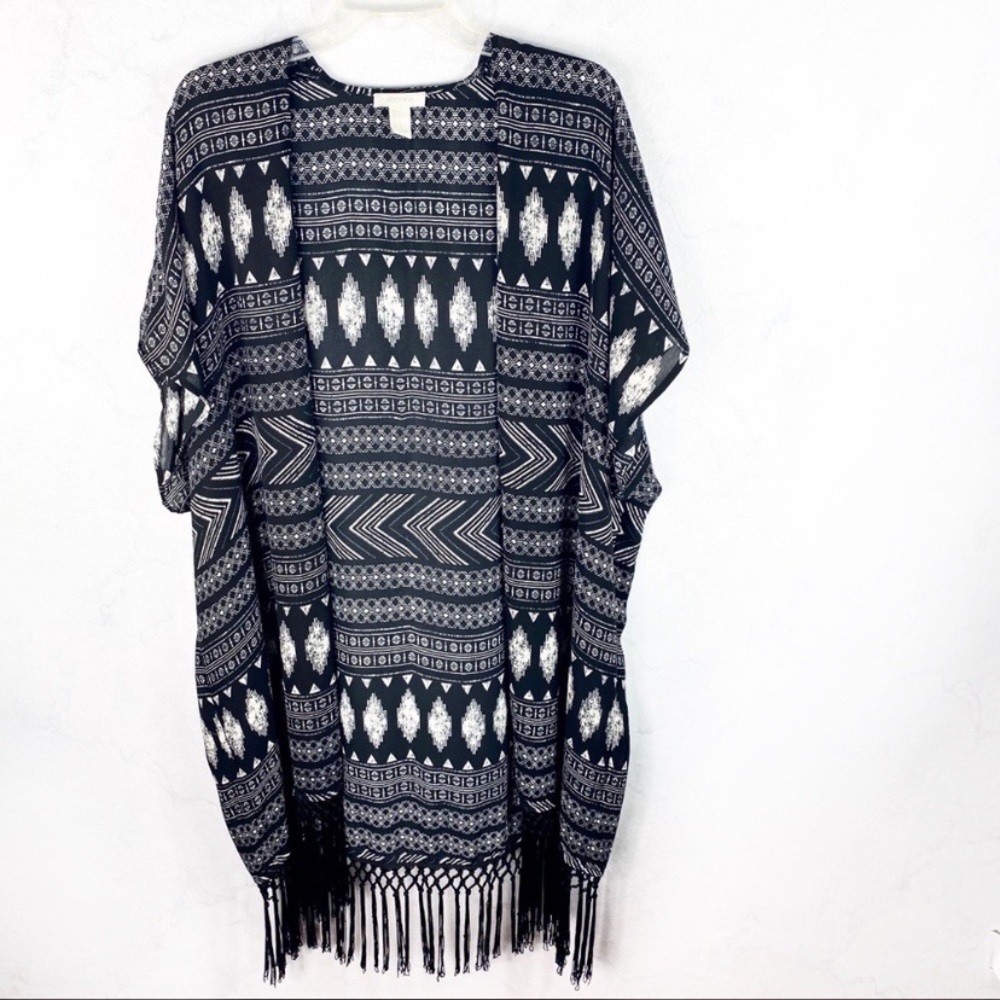 [F21] Boho Fringe Black Cardigan